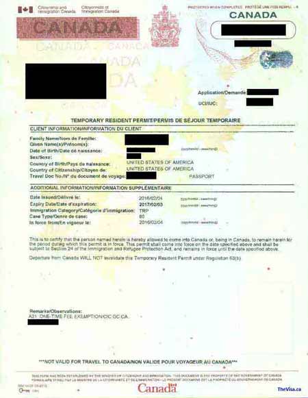 Temporary Resident Permit (TRP) sample